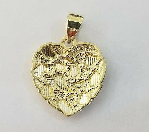 10k Yellow Gold Heart Charm Pendant with Nugget cut Design Men women Real Love