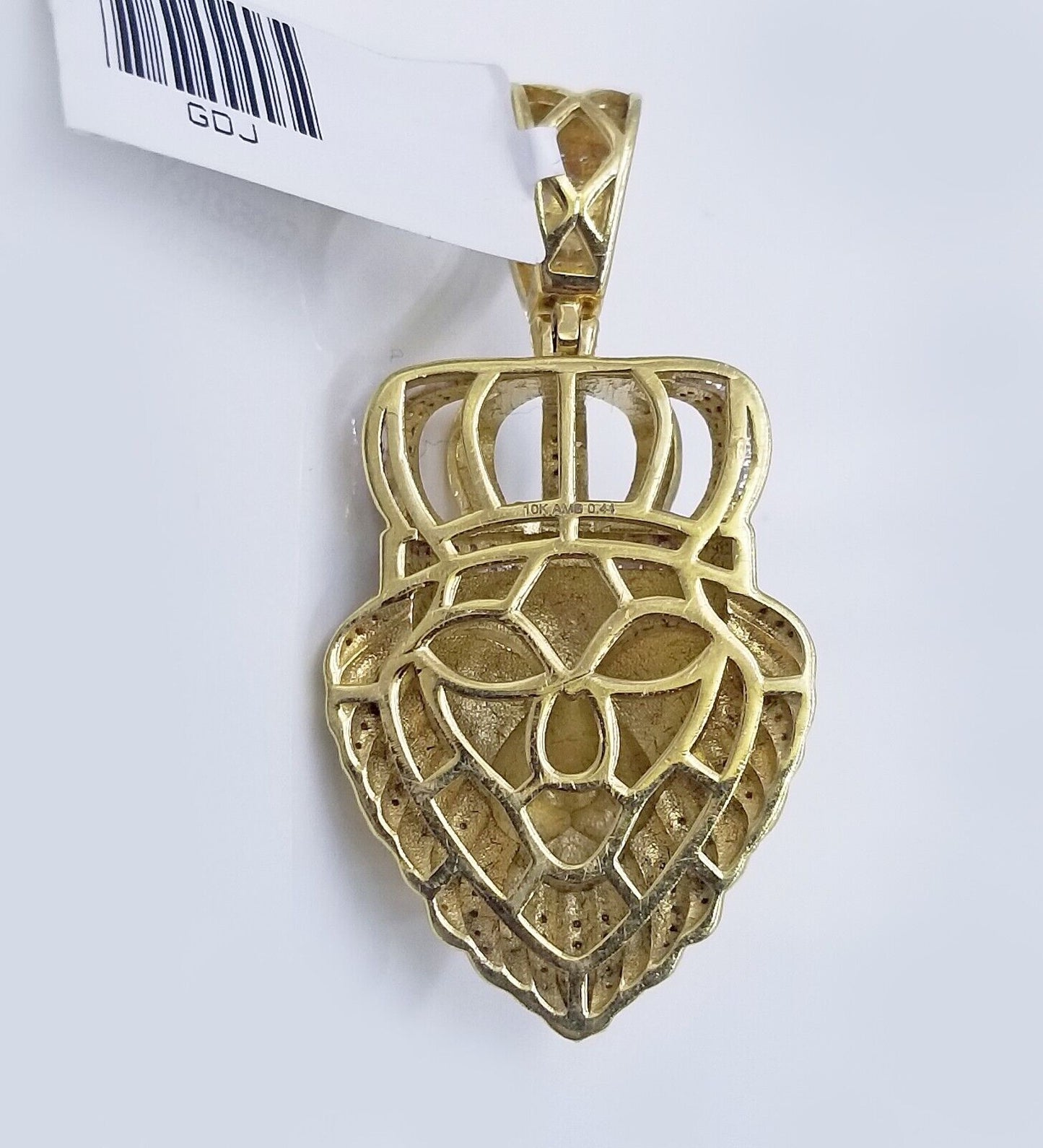 Real 10K Yellow Gold Diamond King Lion Head Pendant Charm Genuine