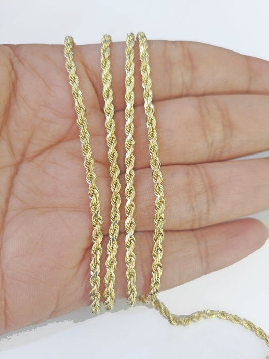 14k Yellow Gold Rope Chain 2.5mm 24Inches & Jesus Nugget Cross Charm SET