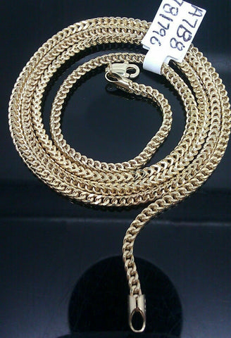 Real 10k Yellow Gold Chain for men 20" Franco Box Necklace diamond cut 2mm