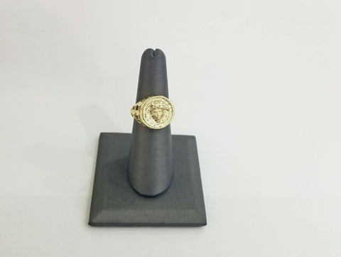 10k Men yellow Gold Lion head Ring Sizable casual round pinky ring 10kt
