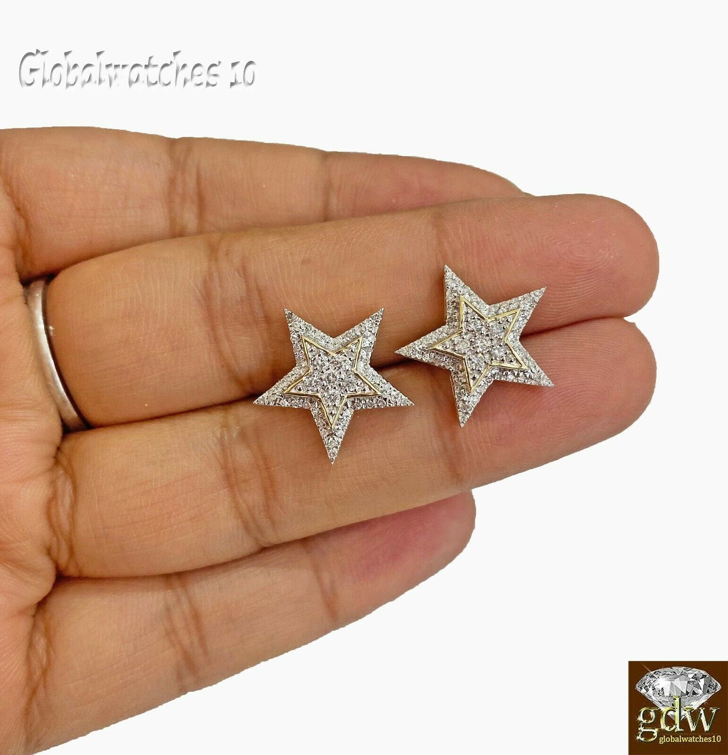 10k Yellow Gold Diamond Earring Star Shaped Stud earring ,Screw-Back,unisex Real