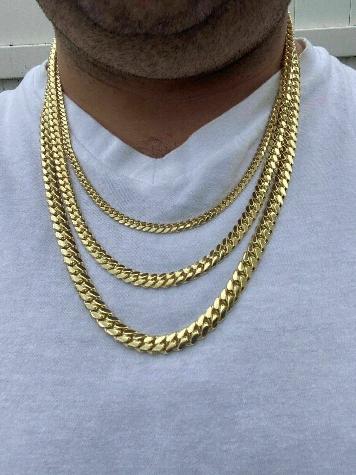 10k Solid Gold Cuban Link Necklace 7 mm Box Clasp Men's 20" 22 24" 26 28 30 Inch