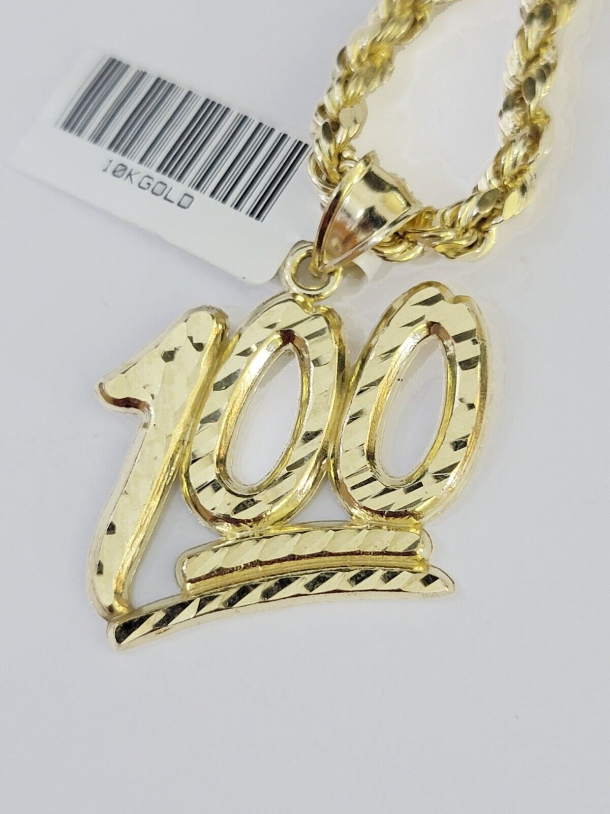 10K Yellow Gold Rope Chain 100 Charm Diamond Cut Men's Women's