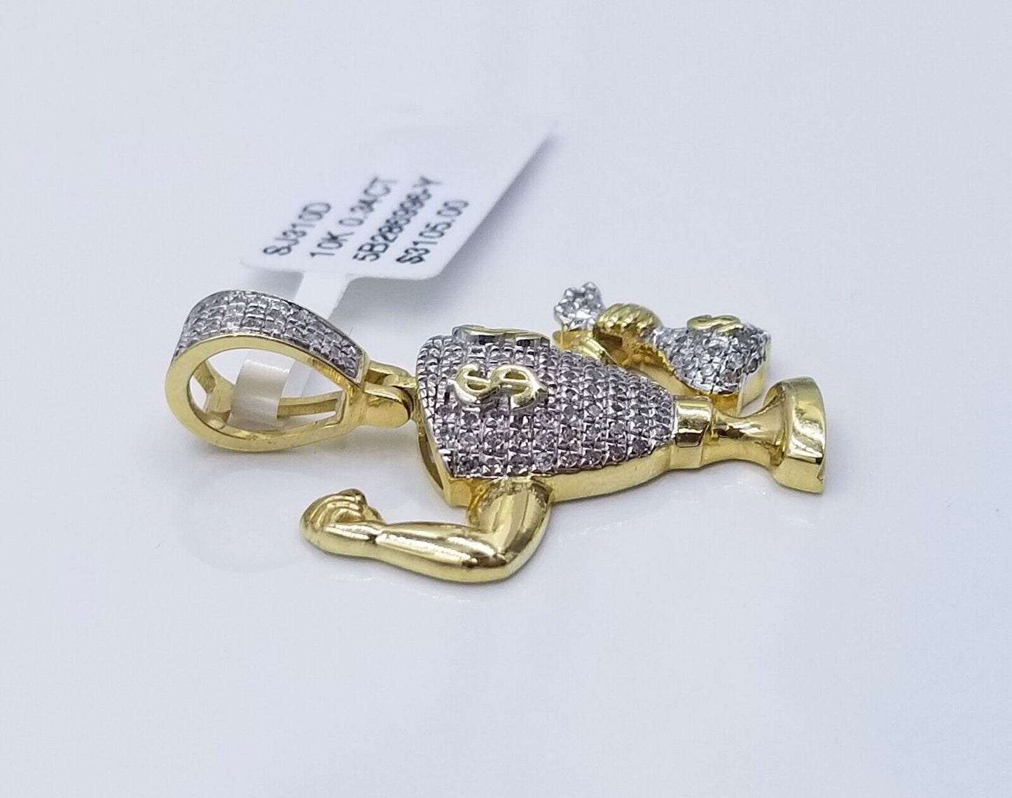 10k Yellow Gold Diamond Dollar Trophy Charm Real  Pendant 10kt