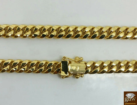 14K Yellow Gold  Miami Cuban Chain 8mm 22 inch Long BOX LOCK Men's Necklace REAL