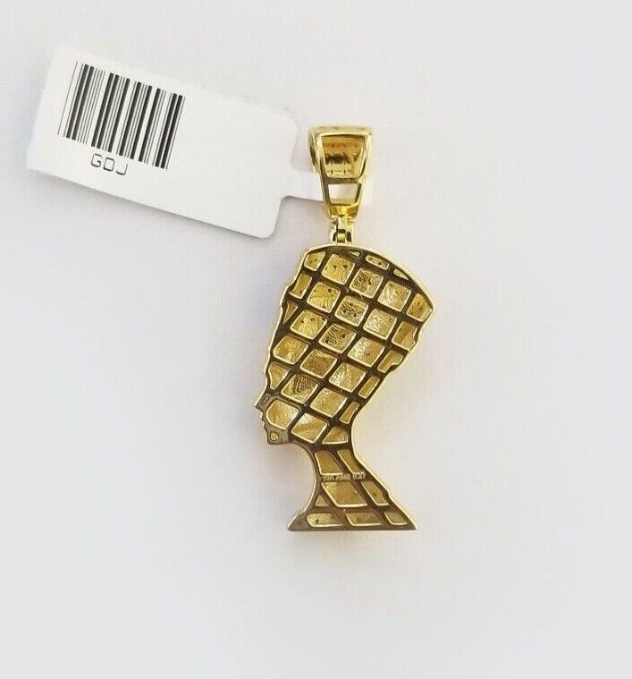 Real Diamond Egyptian Queen Nefertiti Pendant 10K Yellow Gold Charm Men