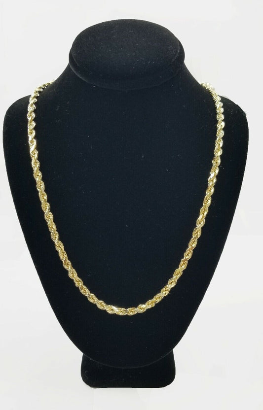 10k Real Solid Yellow Gold Rope Chain Women Men Diamond Cut 4mm 20 Inches