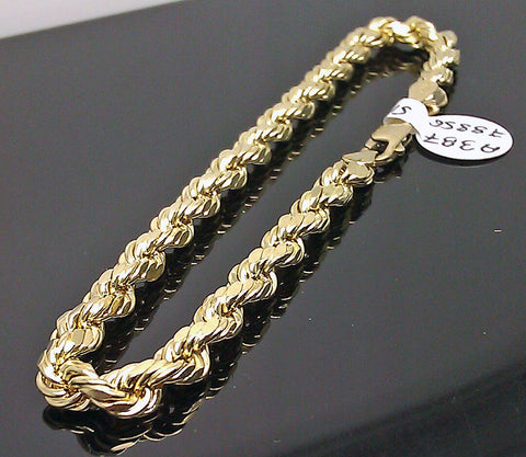 10K Men Yellow Gold Rope Bracelet 5mm 8" Inches Real Gold