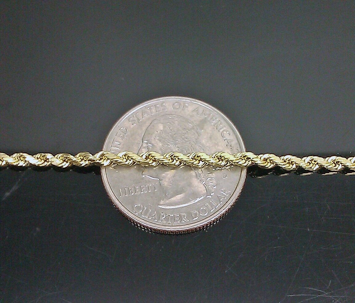 Real 10k Yellow Gold Rope Chain 22" Necklace Diamond Cut 10kt 2.5mm Lobster lock