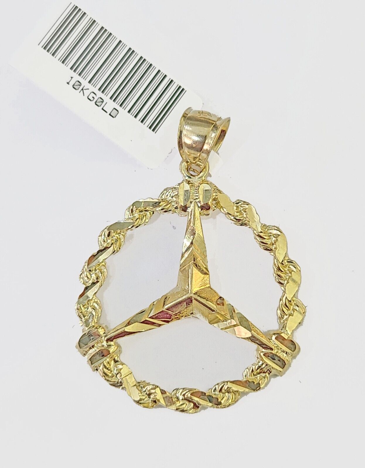 10k Real Yellow Gold Round Mercedes Charm / Pendent 1.5 inches