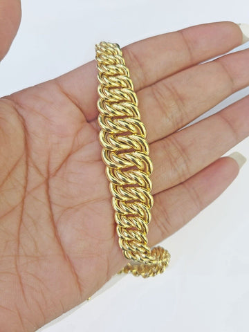 Real 14K Yellow Gold Flat Byzantine Link Bracelet 7.5 inches Long