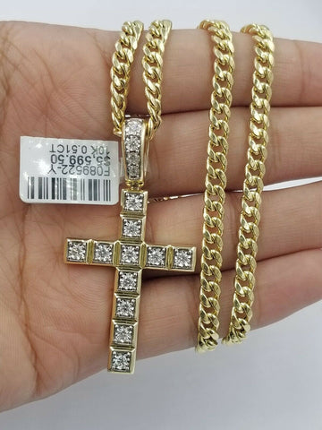 Real 10k 0.51CT Genuine Diamond Yellow Gold Cross Charm Men Women Pendant Jesus