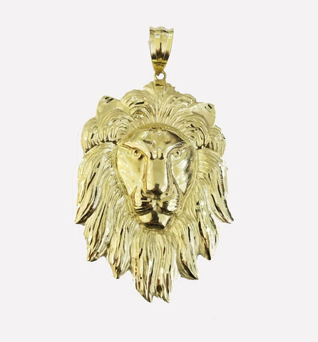 Solid 10kt Yellow Gold Lion Head pendant Men Charm 4" Real