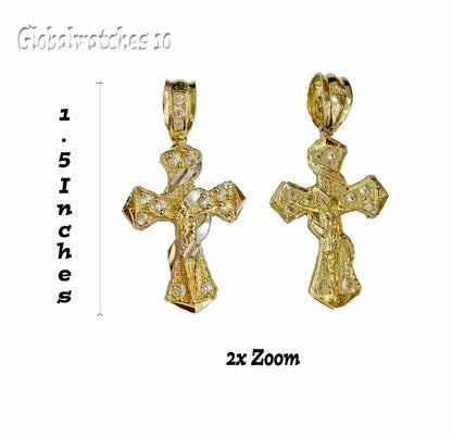 10k Gold Men Cross Charm Pendant Miami Cuban Rope Chain 20 22 24 26 Inch