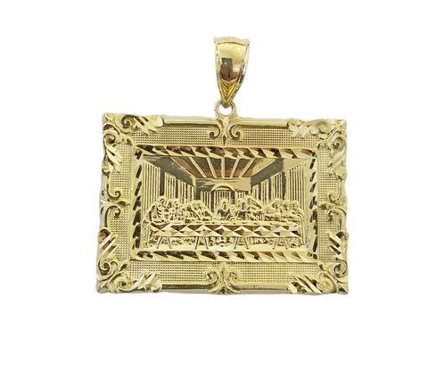 Real 10K Yellow Gold Last Supper Pendent Charm 2" Inch