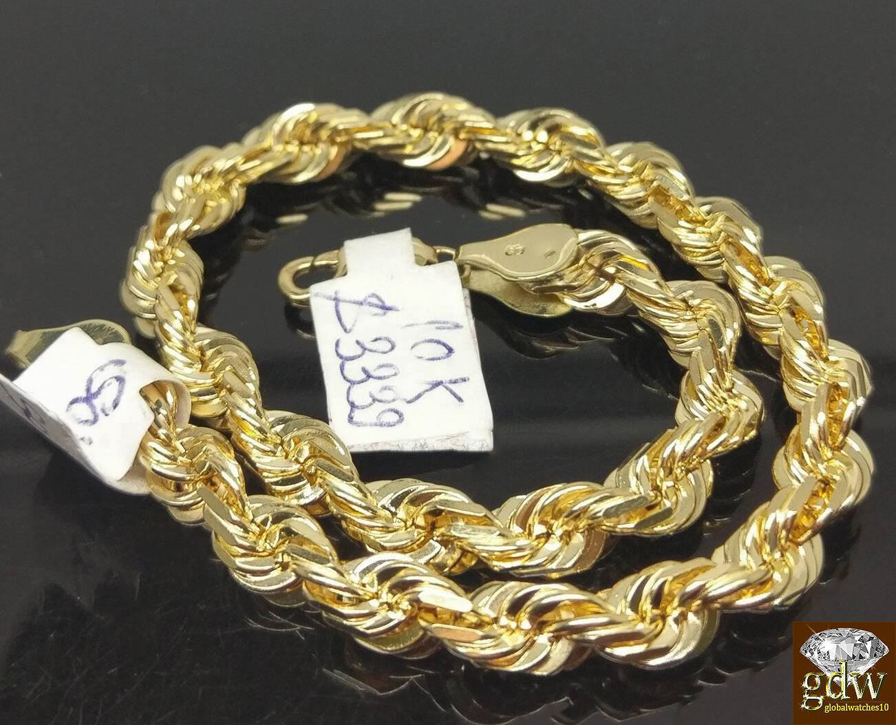 Mens REAL 10k Gold Rope Bracelet SOLID 10KT Yellow Gold Diamond Cut Strong Link