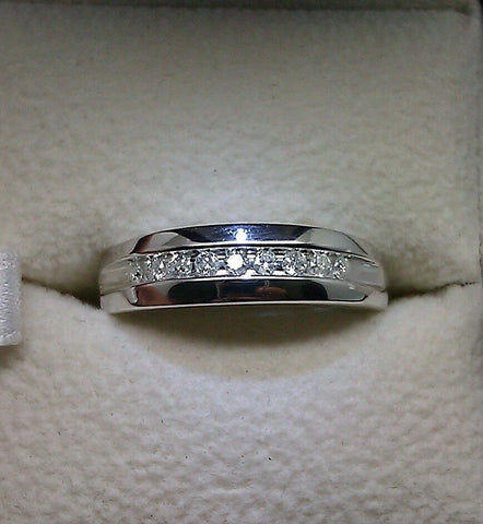 Real 10K White Gold Real 1/4CT Diamond Mens Band Ring Wedding Anniversary