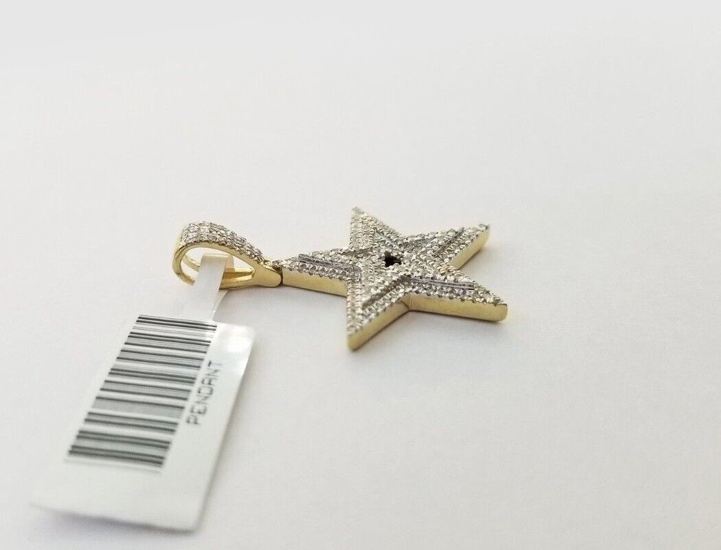 10K Real Gold Double Star Emoji Charm Real Diamond 1 Inch Emoji Pendant 10kt