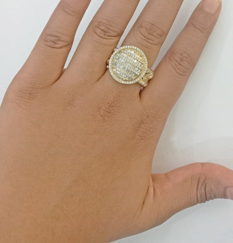 Real 10k Yellow Gold Mens Real Baguette diamond Circular Ring 1.72CT Mens