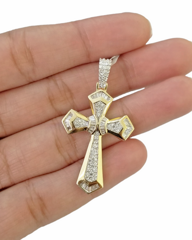 10K Yellow Gold Cross Genuine Diamond Pendent Jesus Cross Charm Religious