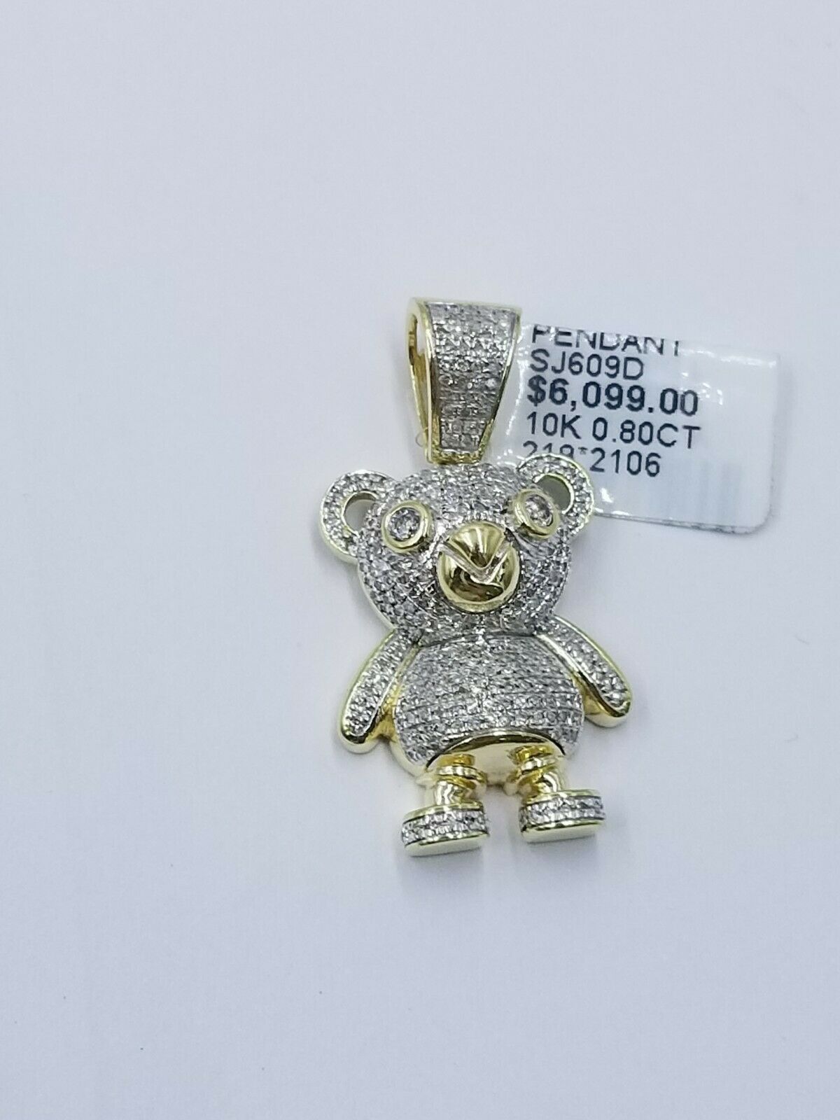 10k Yellow Gold Diamond Charm Teddy Bear Pendant Real