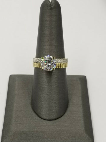 10K Yellow Gold Solitaire Diamond Ladies Promise Ring 1 CT Double Row Channel