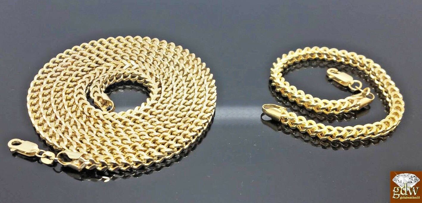 Real 10k Yellow Gold 22" Franco Chain Bracelet 7.5" 8" 8.5" 9" 4mm,Necklace,10kt