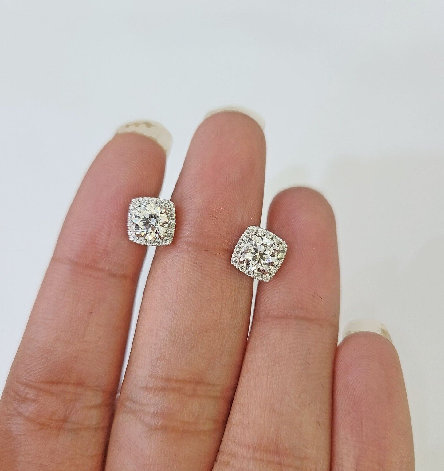 14k White gold Square Earrings Diamond screw-back Lab Created Women Men Studs