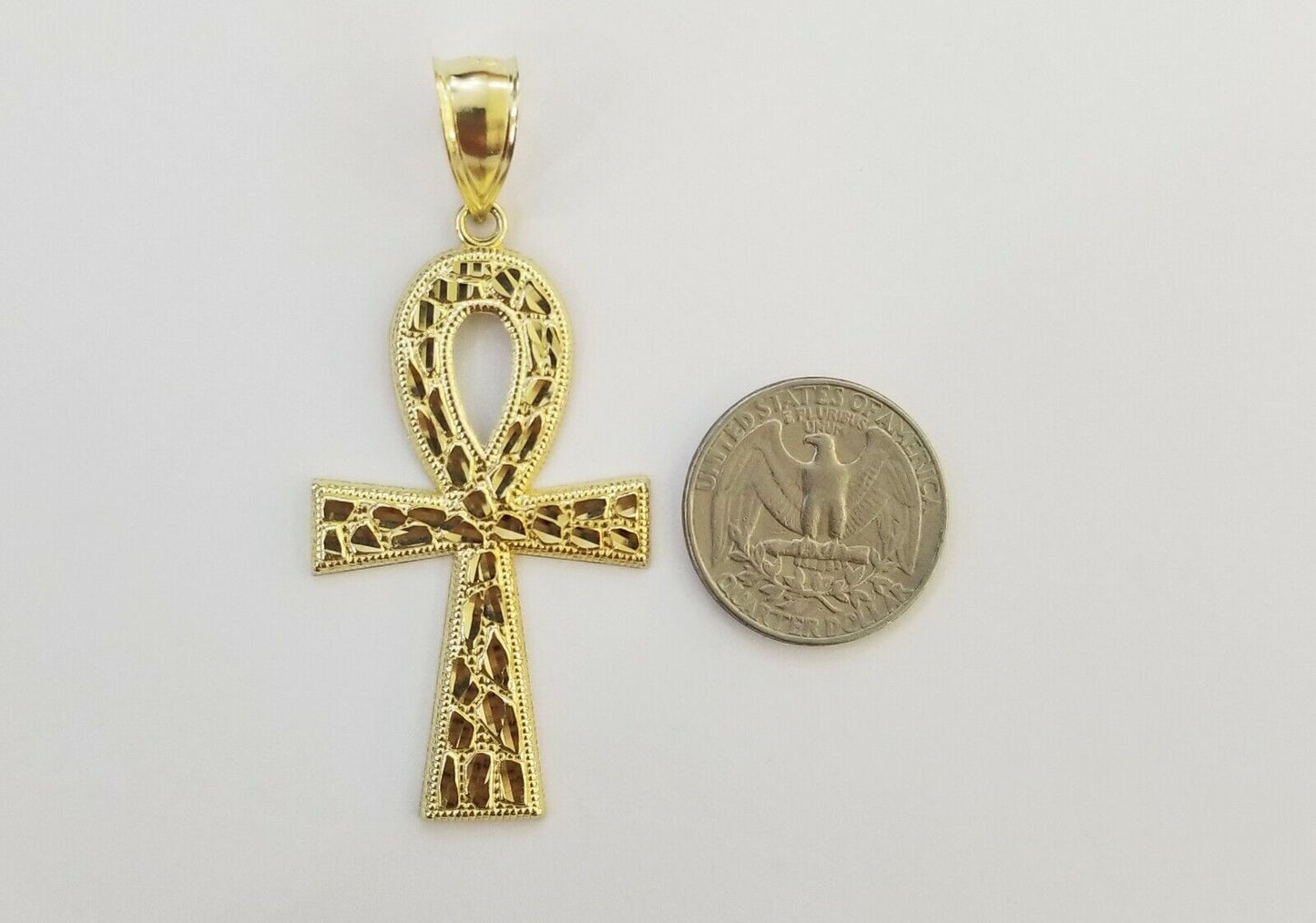 10k Nugget Style Yellow Gold Ankh Cross Pendant Jesus Cross Pendant