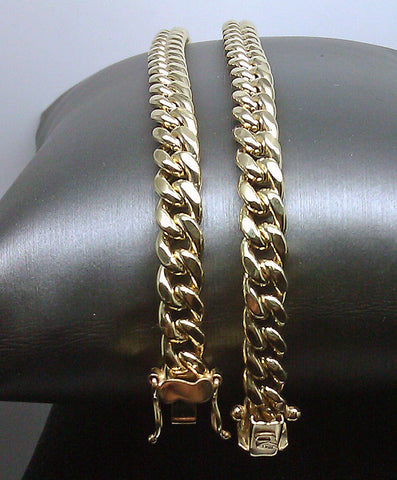 10K Yellow Gold 7MM Mens Necklace Miami Cuban 28" with 8" Bracelet set