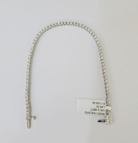 14k White Gold Tennis Bracelet Lab Created Diamond 2.99Ct Box Clasp Real Women