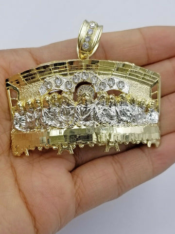 10K Yellow Gold Last supper Charm Diamond Cut Design with Rope chain in 24" inch