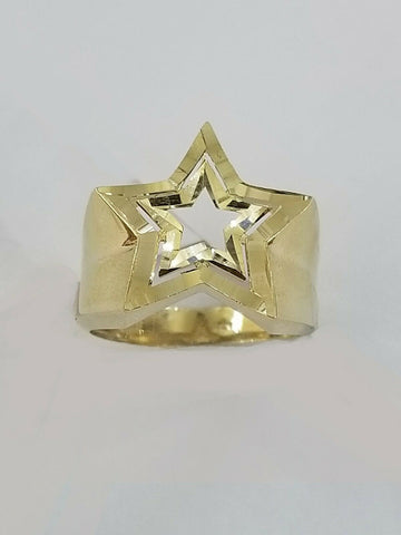 10k Yellow Gold Double Star Mens Ring Diamond Cut Design Real 10k casual pinky