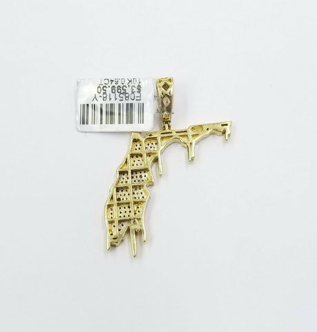 10K Yellow Gold Diamond Florida Map Charm With Rope Chain18 20 22 24 26 Inch 3mm