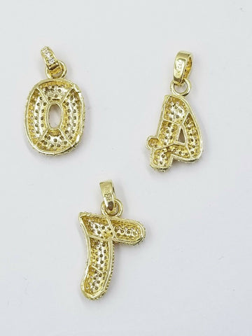 Real 10k Yellow Gold Diamond Number Charm Pendants for Men Women Bubble Letters