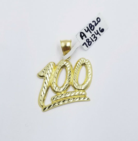 10K 100 Emoji Sign Gold Charm Pendant with Rope Chain 16 18 20 22 24 Inch 2.5mm