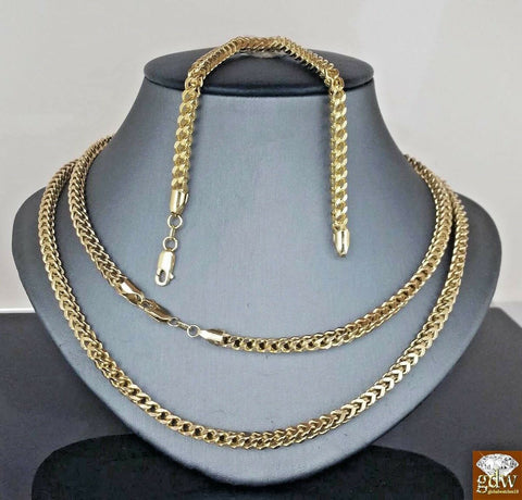 Real 10k Gold Franco Chain 28" Necklace & Bracelet 7.5"-9" 4mm SET STRONG 10kt