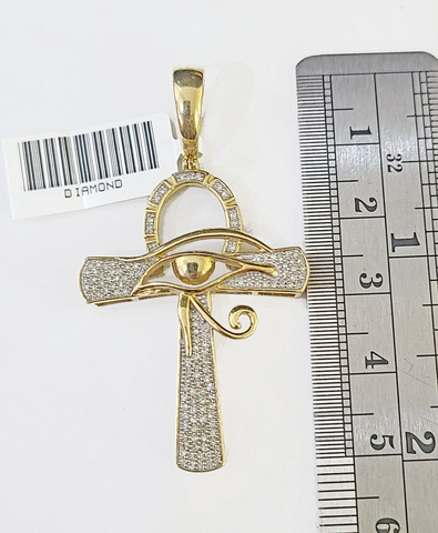 10k Ankh Cross with Eye Charm/Pendant Made With Yellow Gold And Diamonds 0.33 CT