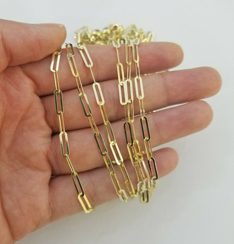 10k real gold 4mm Paperclip Chain 16-24"inch 10kt yellow gold link necklace