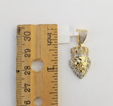 Real Diamond Pendant King Lion Head Men Crown Charm 10k Yellow Gold 1"