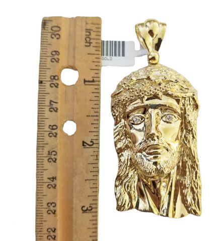 Real 10K Yellow Gold Jesus Pendent Charm 3" Inch 10kt Jesus Head