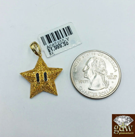 Real 10k Yellow Gold Diamond Star Emoji Charm with 26 Inch 3mm Rope Chain