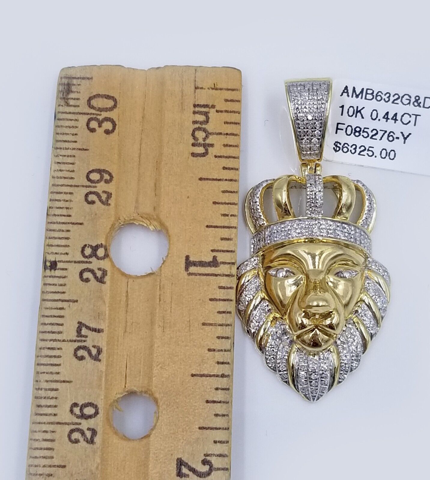 Real 10K Yellow Gold Diamond King Lion Head Pendant Charm Genuine