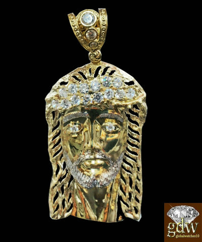 10k Real Yellow Gold Men Jesus Head Charm 24 Inches Rope Chain Cross