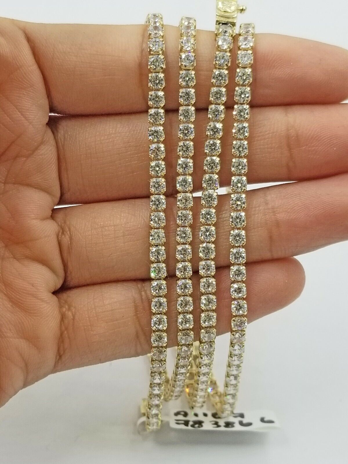 10K Yellow Gold 3mm Tennis Chain Necklace 2 piece 22" 2 Bracelet 1-7" 1-8"