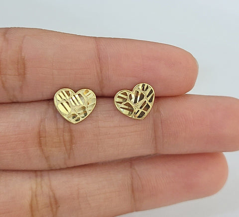 10k Gold Nugget Heart Earrings With Push Back Real 10kt Gold Studs