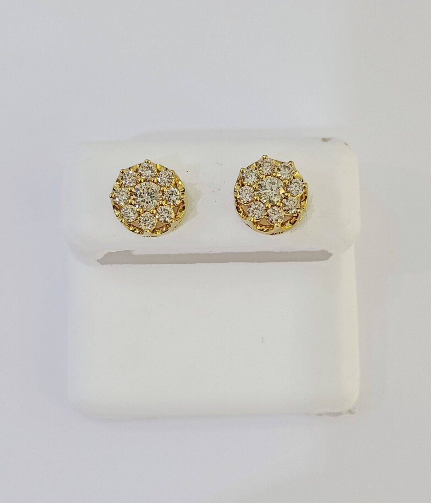 10k Yellow gold Flower Earrings with Real 0.96CT diamond screw-bag ,Women studs