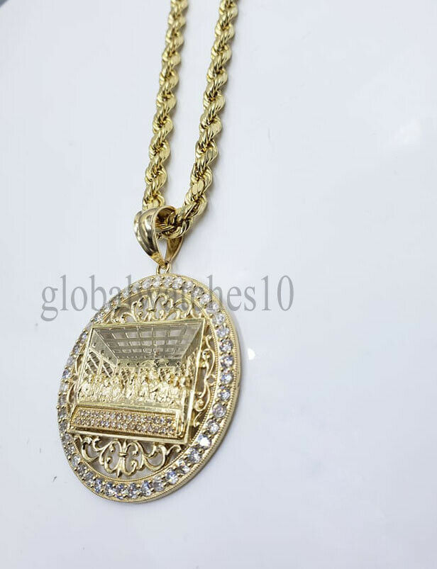 REAL 10k Gold last Supper Pendant Charm Men 10k Byzantine Rope Cuban chain Set