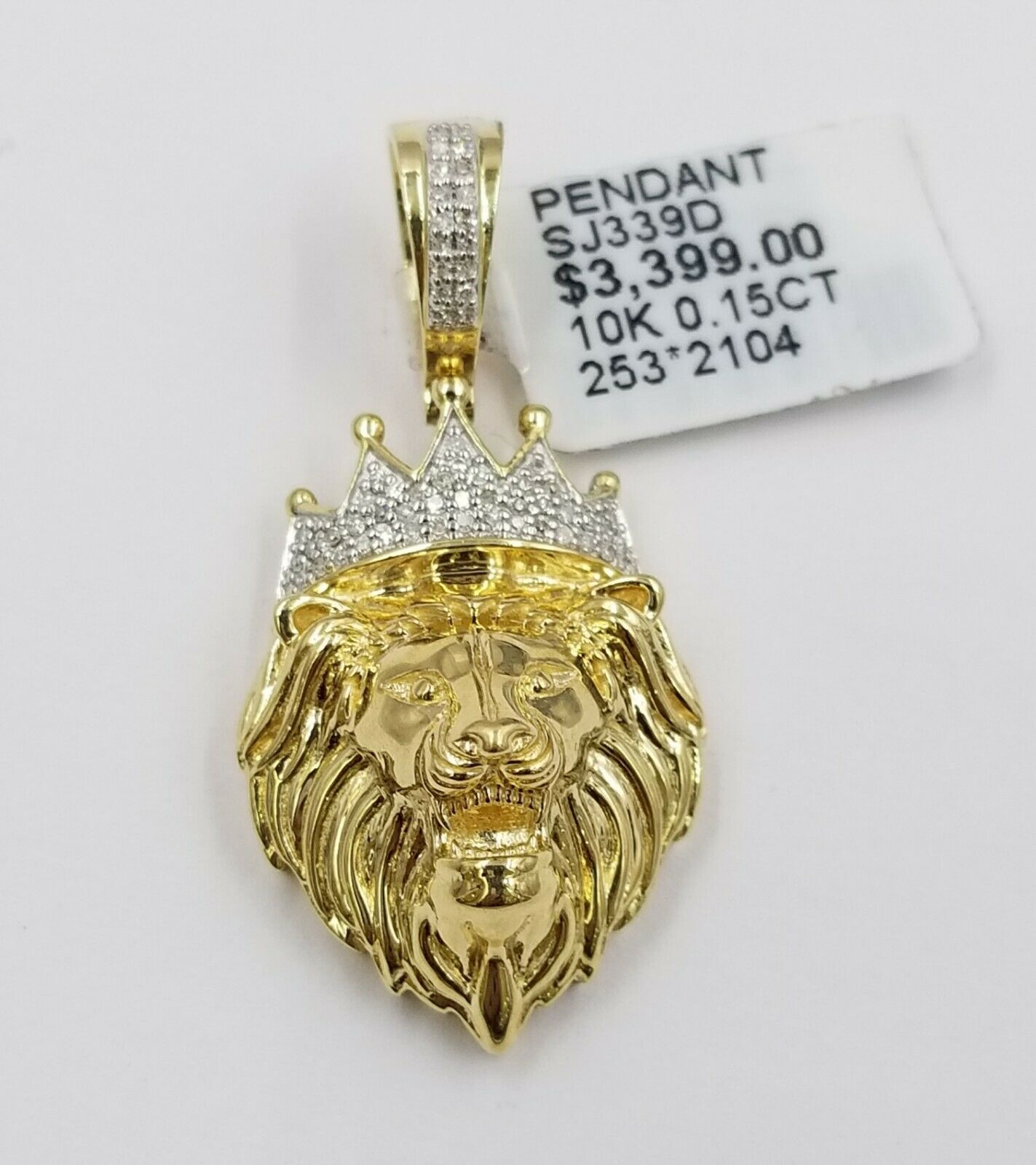 Real 10k Yellow Gold Lion Head 1.5" Charm/Pendant with Genuine 0.15 CT Diamonds